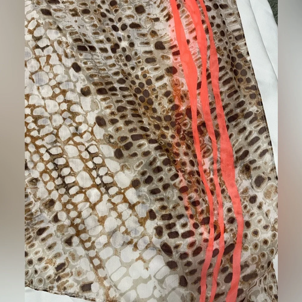 Calvin‎ Klein Leopard Brown Scarf with Neon Coral Stripes